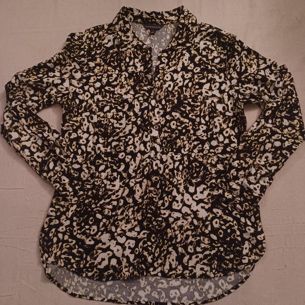 Rock & Republic Black and Yellow Patterned Blouse Women's Size Medium
